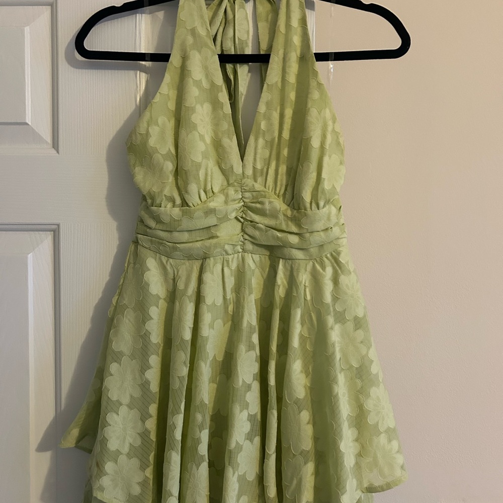 Green Floral Halter Dress